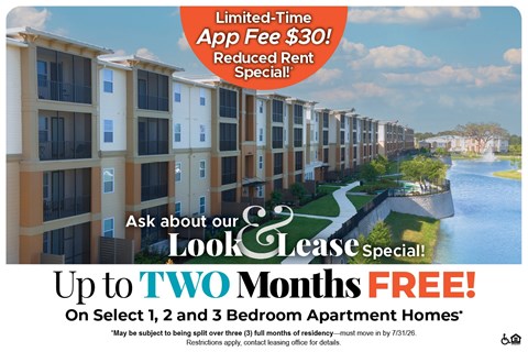 A promotional image for a lease special offering up to two months free on select apartment homes.