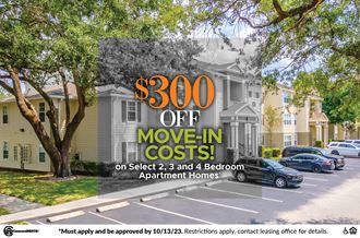 300 off move in costs on select 2, 3 and 4 bedroom apartment homes