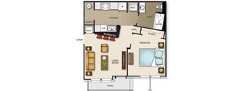 a floor plan of a small house with a living room and a bedroom
