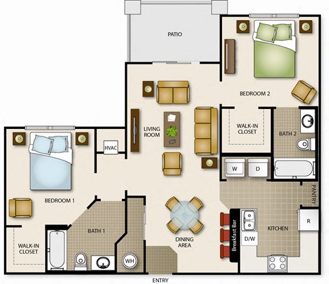 a floor plan of a house with bedrooms and a living room