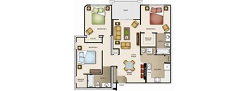 a floor plan of a house with bedrooms and a living room