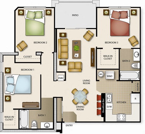a floor plan of a house with bedrooms and a living room