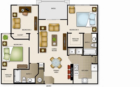 a floor plan of a house with bedrooms and a living room