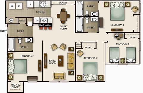a floor plan of a house with bedrooms and a living room