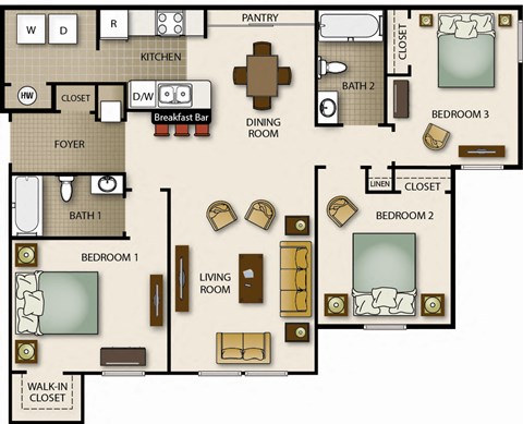 a floor plan of a house with bedrooms and a living room