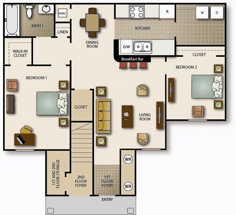 a floor plan of a house with bedrooms and a living room