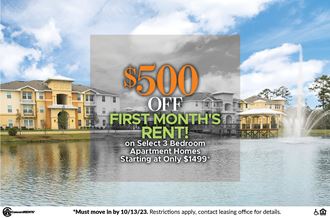 500 off first months rent on select 3 bedroom apartment homes starting at only 1499