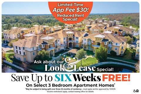 A promotional image for a limited-time app fee of $30 and a reduced rent special.