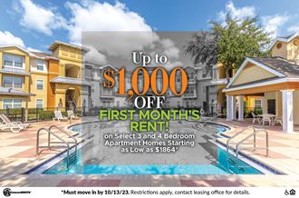 up to 1000 off first months rent on select 3 and a bedroom apartment homes