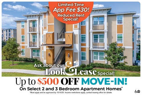 Save Up to $500 Off Move-In Costs on Select 2 and 3 Bedroom Apartment Homes* Ask About our Look and Lease Special!