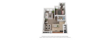 a stylized floor plan of a 1 bedroom apartment