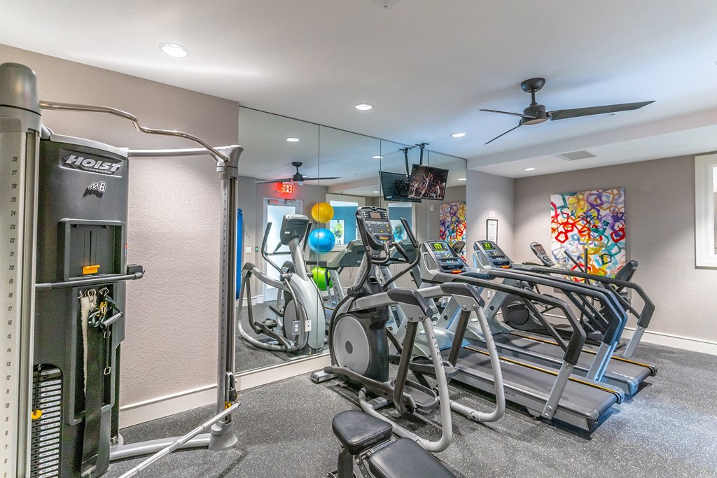 the gym at the enclave at woodbridge apartments in sugar land, tx
