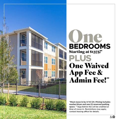 One Bedrooms Starting at $1,375!* Plus One Waived App Fee and Admin Fee