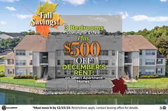 500 off December rent on select apartment homes