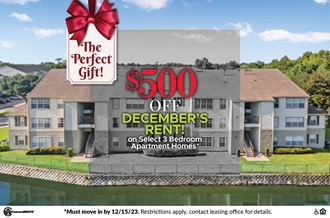 $500 off December Rent on select 3 bedroom apartment homes