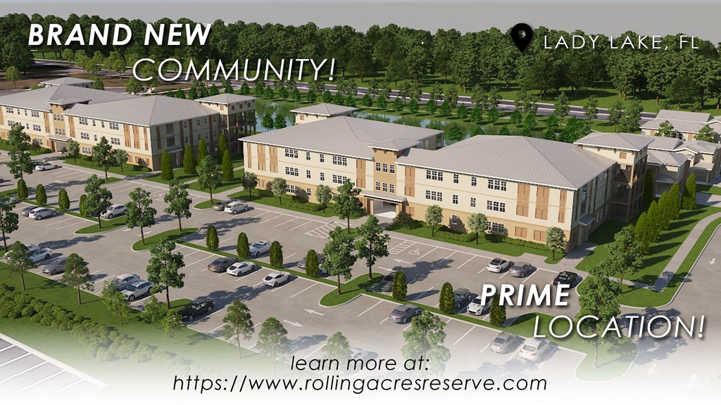 an architectural rendering of a building with a parking lot and trees