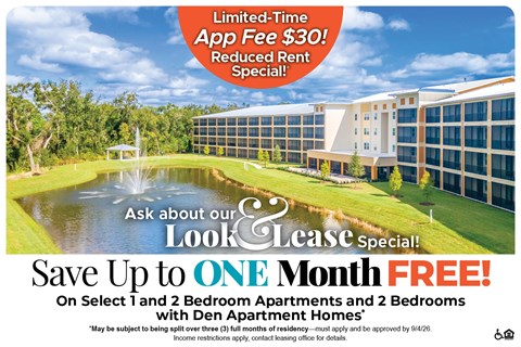 A promotional image for a limited-time app fee offer and a look and lease special.