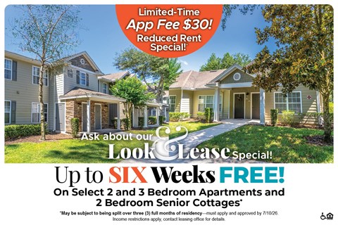 A promotional image for a limited-time app fee offer of $30 for reduced rent special.