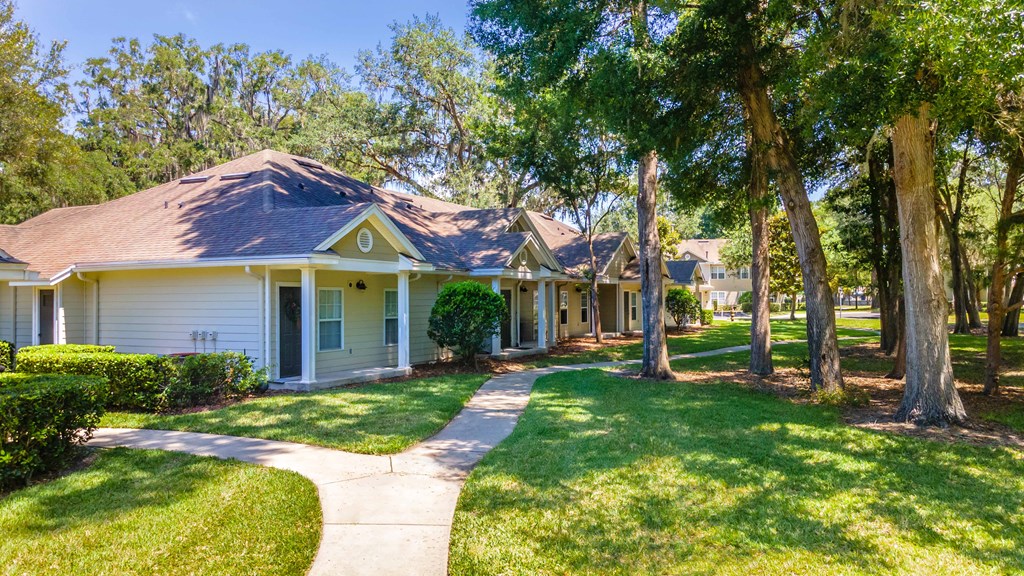a row of cottages in a suburban neighborhood