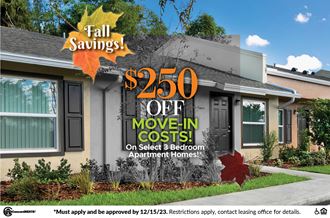 $250 OFF Move-In Costs on Select 3 Bedroom Apartment Homes!