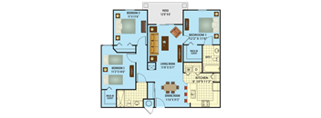 a floor plan of a home with bedrooms and a living room and a dining room