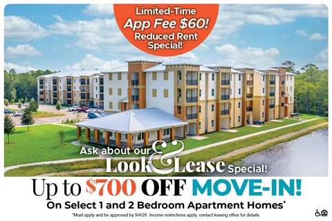 A promotional image for a lease special offering up to $700 off on select 1 and 2 bedroom apartment homes.