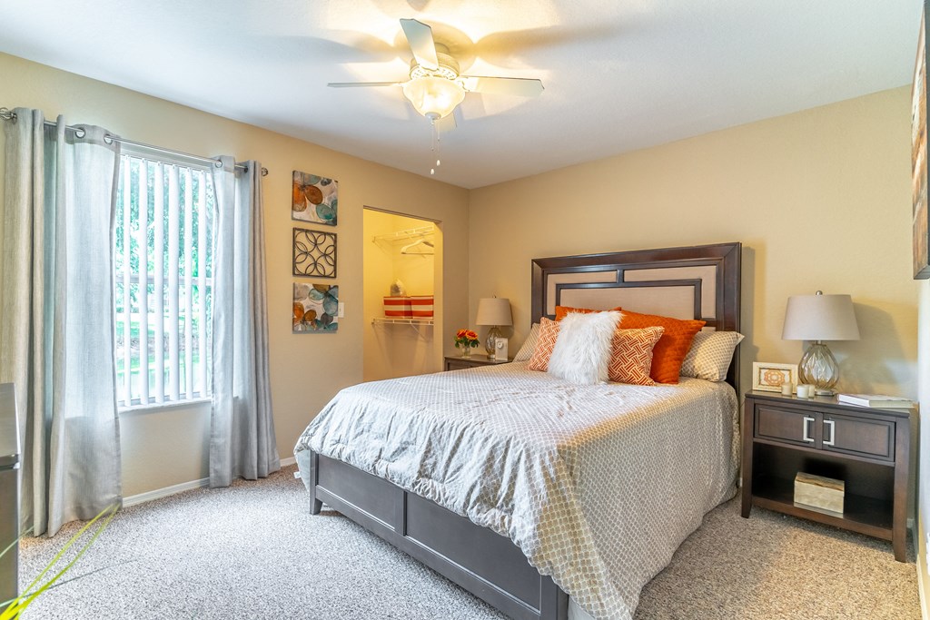 bedroom with window and bright lighting