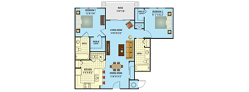 a floor plan of a house with bedrooms and a living room and a dining room