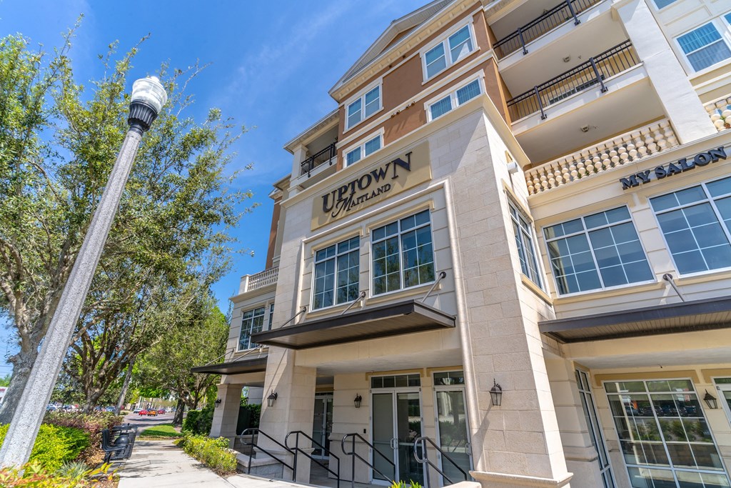 a building with a street light in front of it