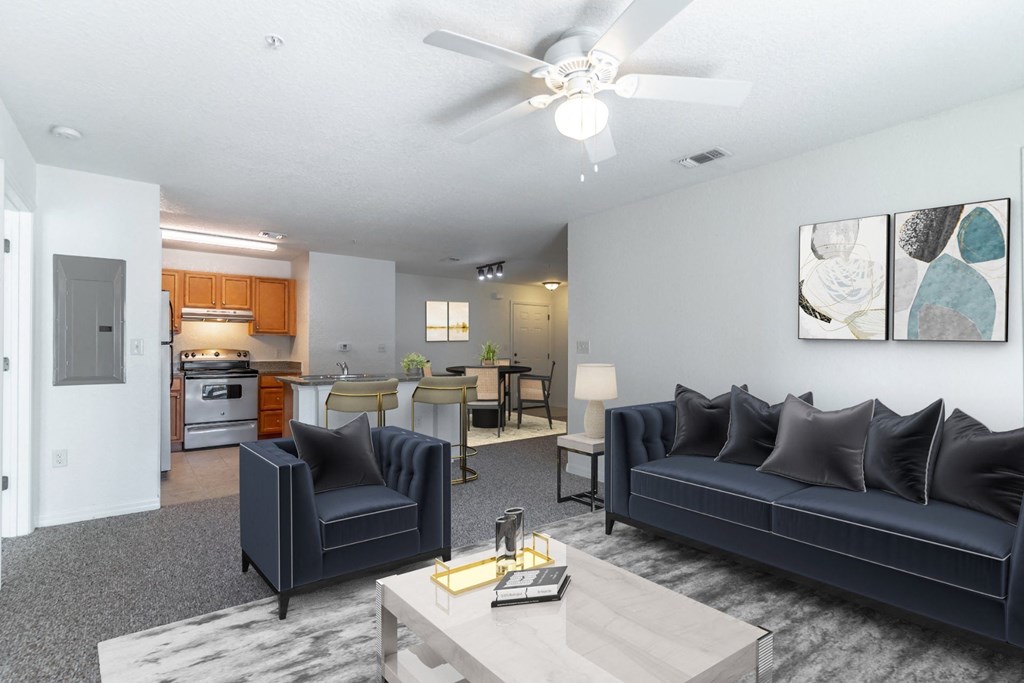 a living room with couches and a coffee table