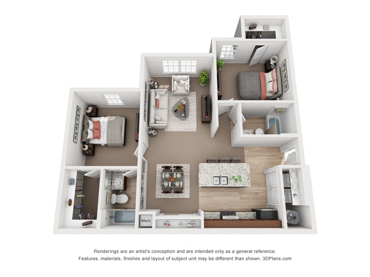 Two Bedroom Two Bath Floor Plan