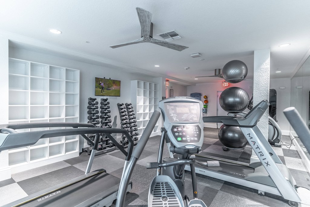 the gym at the enclave at woodbridge apartments in sugar land, tx