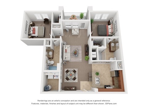 Two Bedroom Two Bath Floor Plan