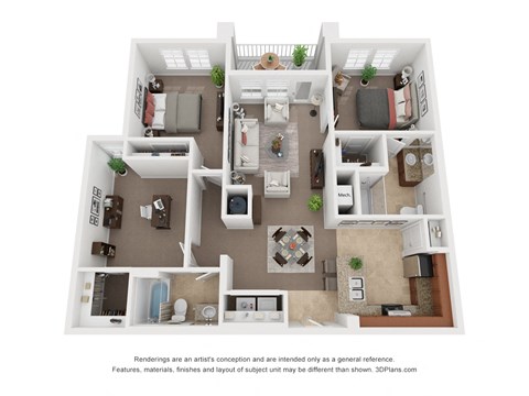 Two Bedroom w/Den Two Bath Floor Plan