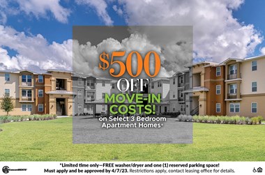$500 off move in costs on select 3 bedroom apartment homes limited time only free wheelchair and