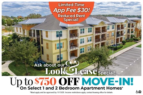 Up to $750 Off Move-In Costs on Select 1 and 2 Bedroom Apartment Homes* Ask About our Look and Lease Special!