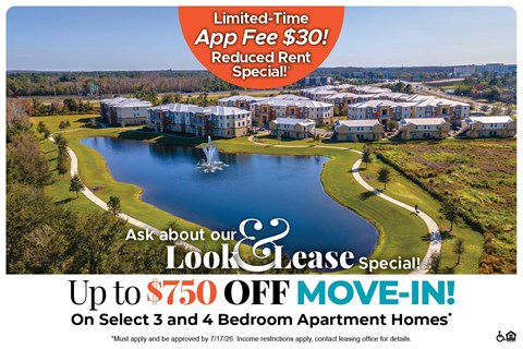 A promotional image for a housing complex with a special offer on move-in.