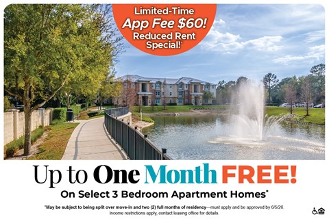 A promotional image for a limited-time app fee of $60 and a reduced rent special.