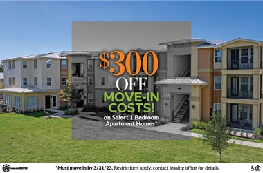 a$300 off move in costs on select 1 bedroom apartment homes