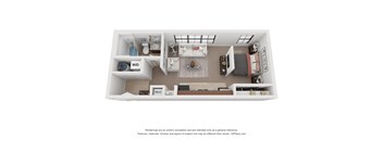 a stylized floor plan with a bedroom and living room