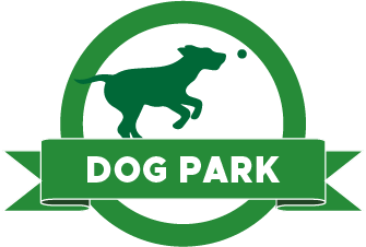 the logo for dog park with a dog throwing a ball