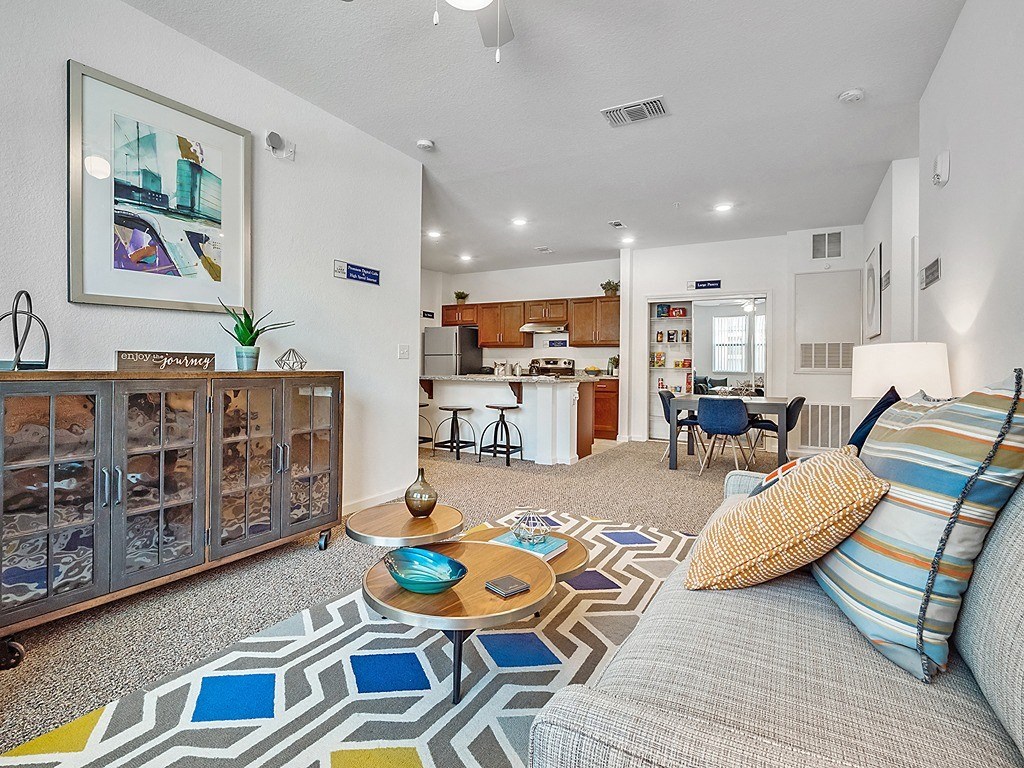 a living room with a couch and a coffee table
