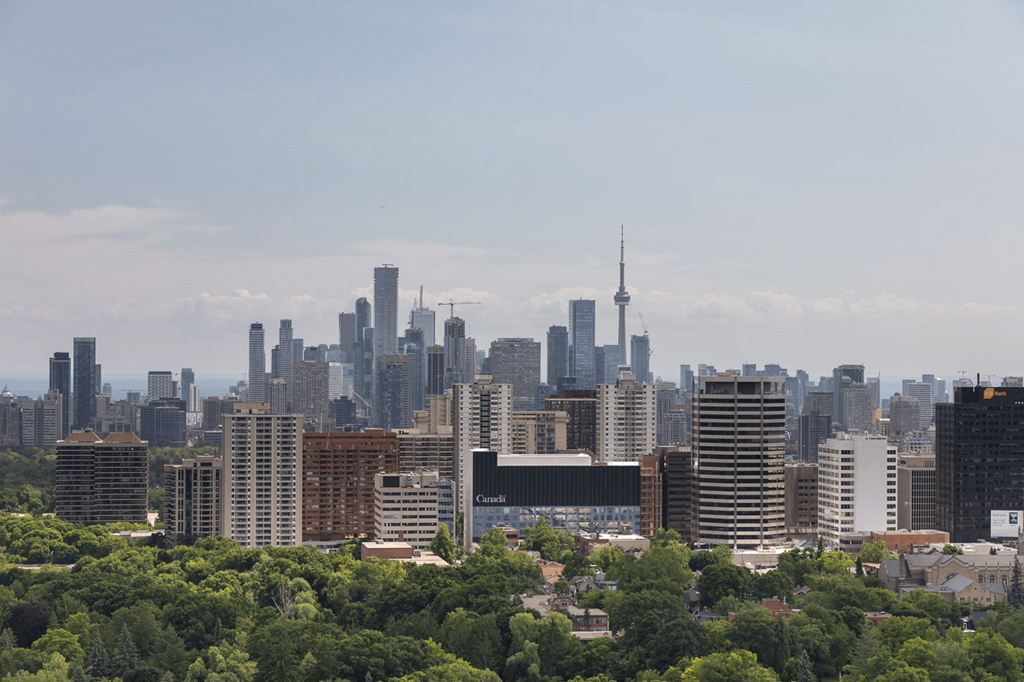 a view of the city from the top of a hill