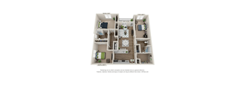 A 3D floor plan of an apartment with dimensions and a disclaimer at the bottom.