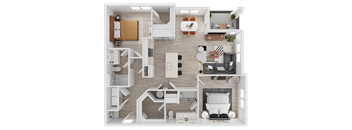 3D Floorplan of Unit B2Alt