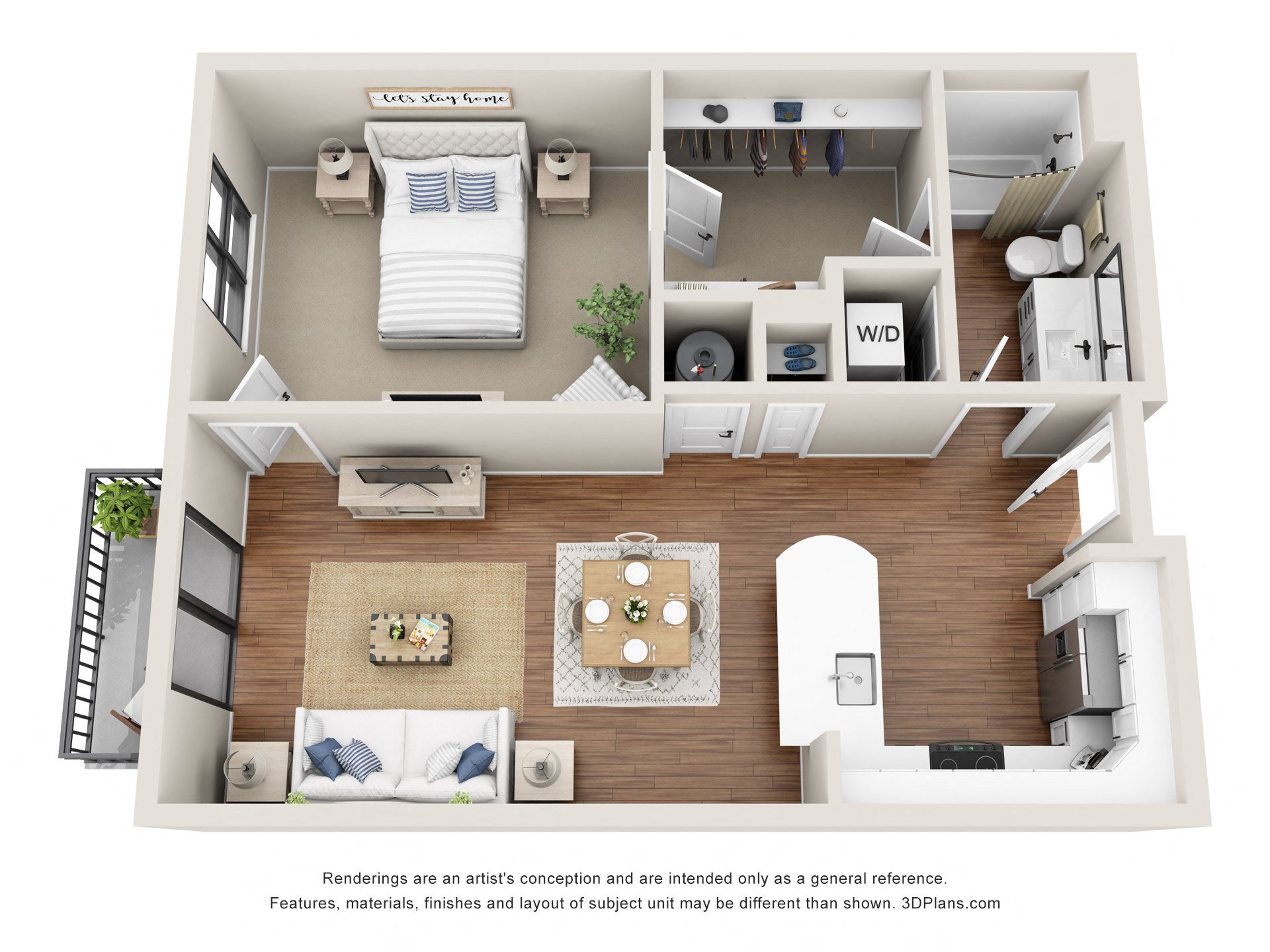 1 bedroom 1 bathroom Floor plan A at 401 Oberlin, Raleigh