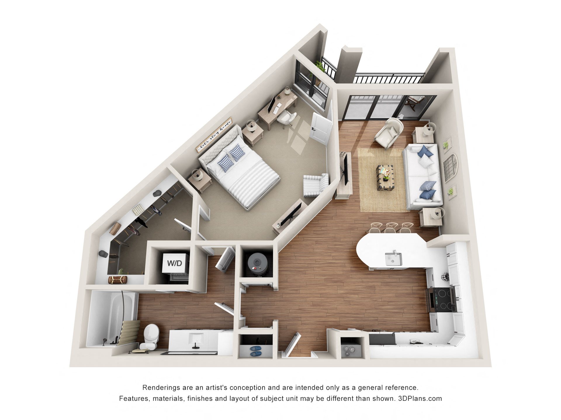 1 bedroom 1 bathroom Floor plan B at 401 Oberlin, North Carolina