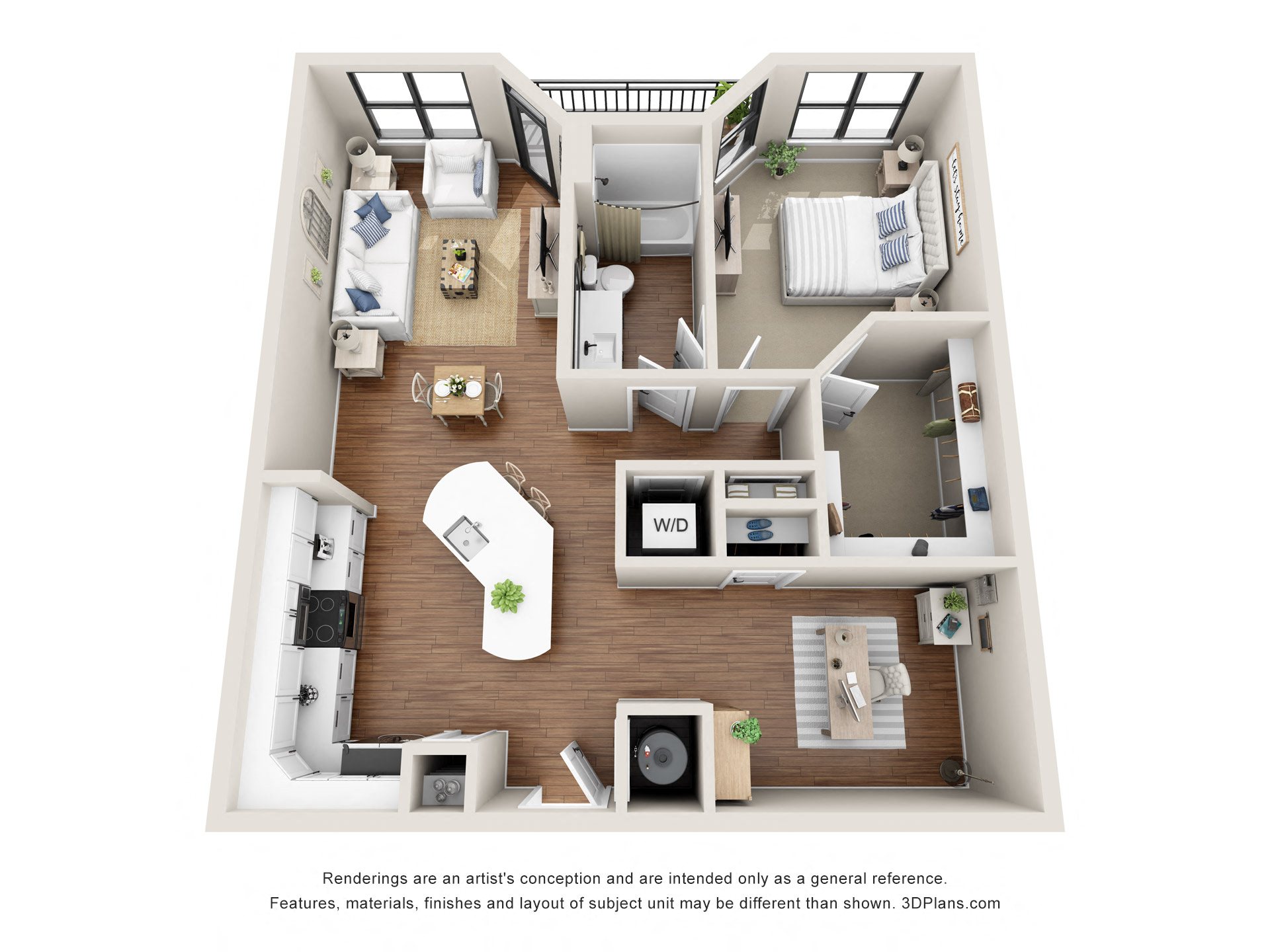 1 bedroom 1 bathroom Floor plan F at 401 Oberlin, Raleigh, NC, 27605