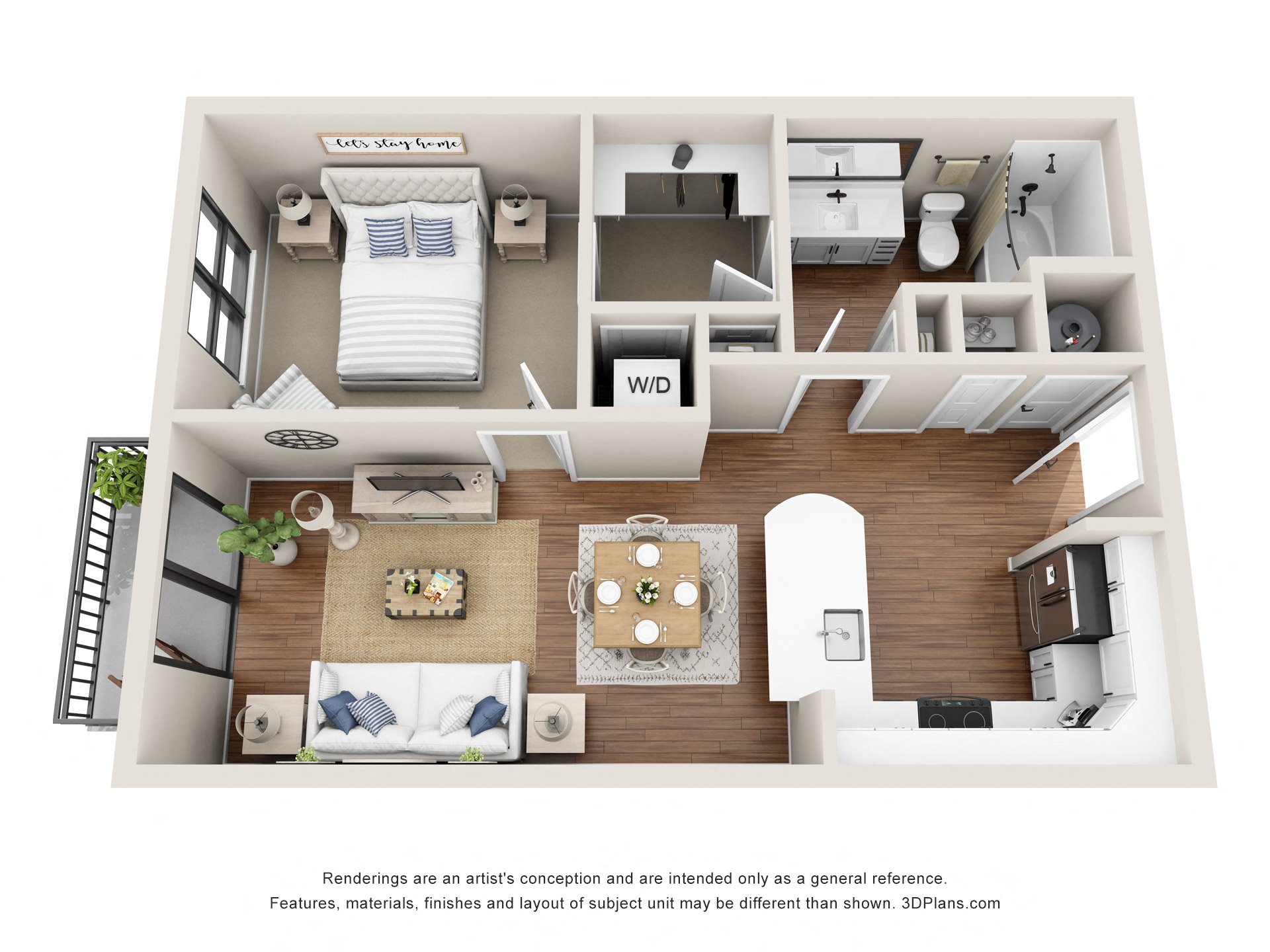1 bedroom 1 bathroom Floor plan at 401 Oberlin, Raleigh, North Carolina