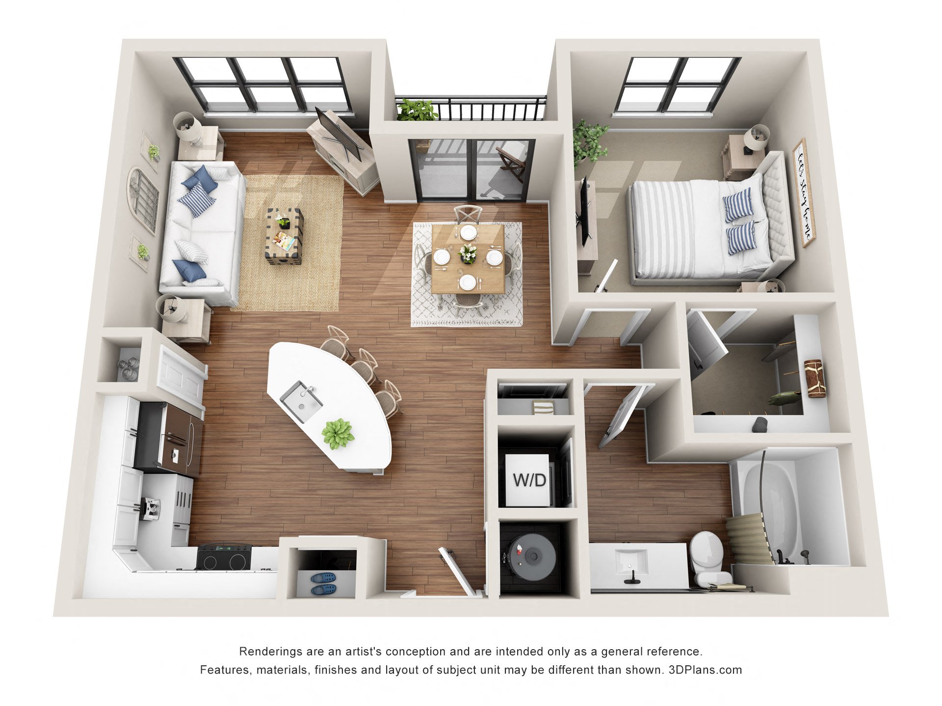 1 bedroom 1 bathroom Floor plan C at 401 Oberlin, North Carolina, 27605